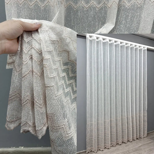 Тюль з натурального льону з вишивкою та блиском люрексу у світлих тонах
